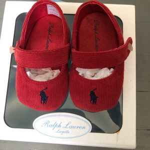 Infants Red Corduroy Ralph Lauren Shoe Size 1